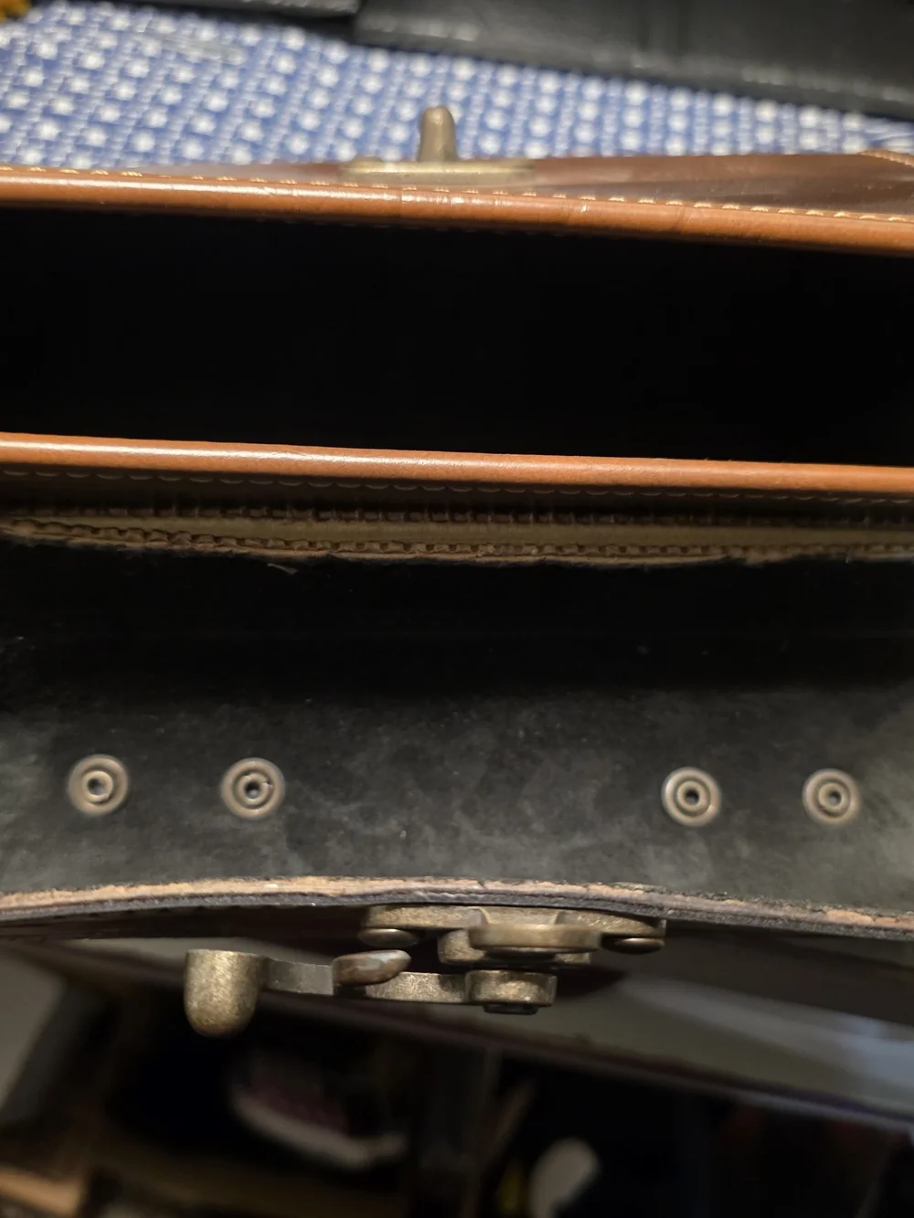 Source Unknown Brown Tooled Leather Satchel with Brass Clasp